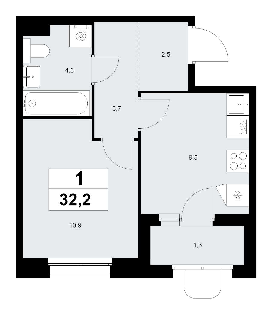 1 ккв 32,2 м²