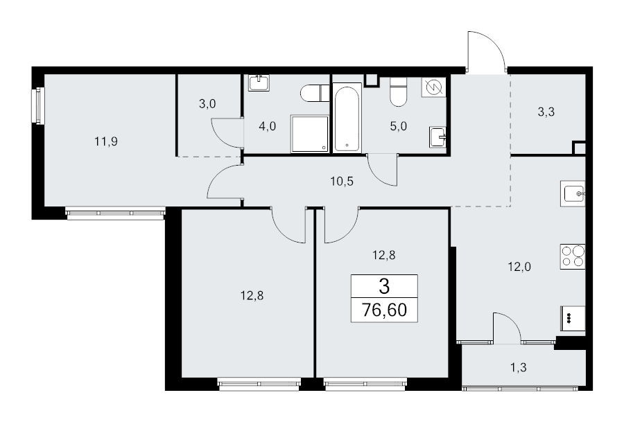 3 ккв 76,6 м²