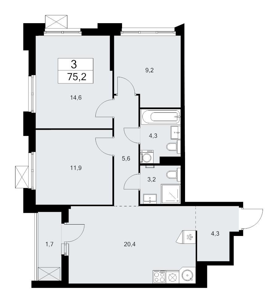 4 ккв (Евро) 75,2 м²