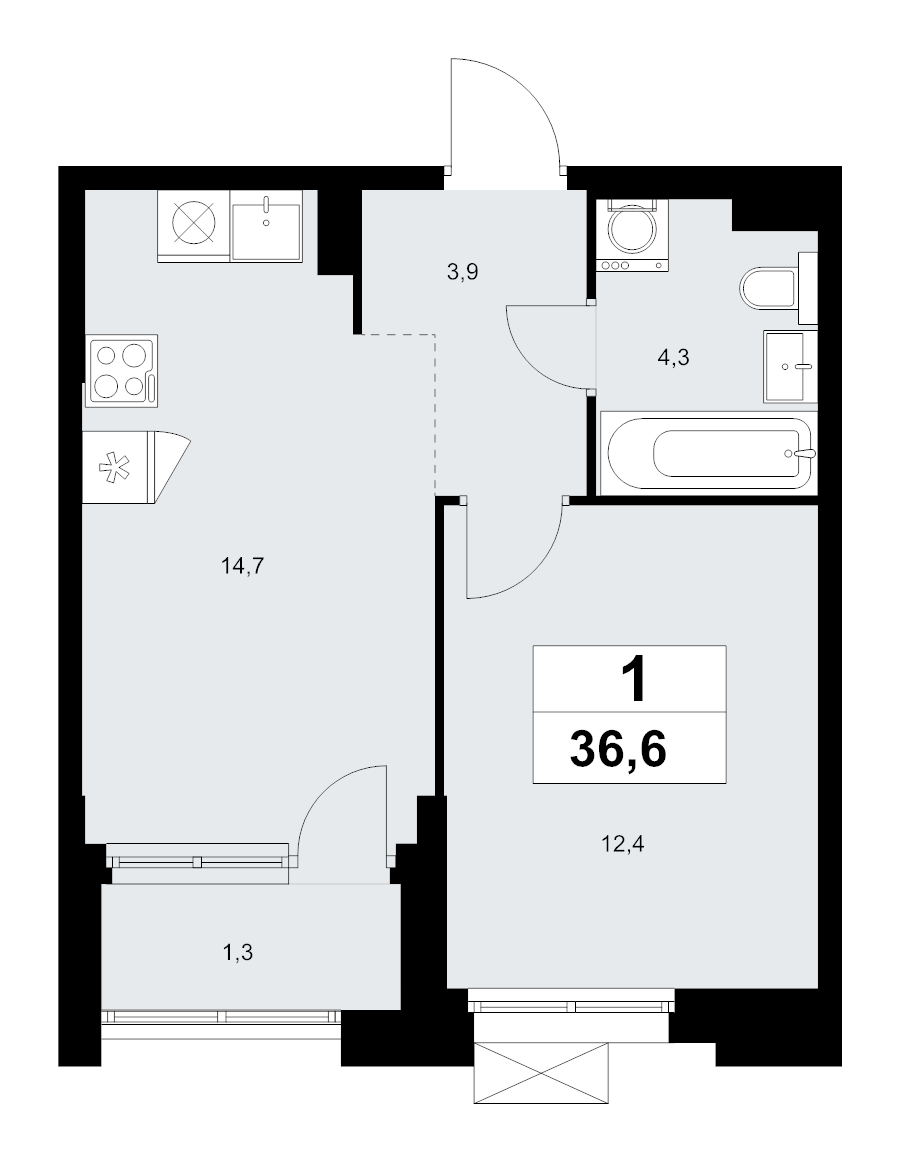 1 ккв 36,6 м²