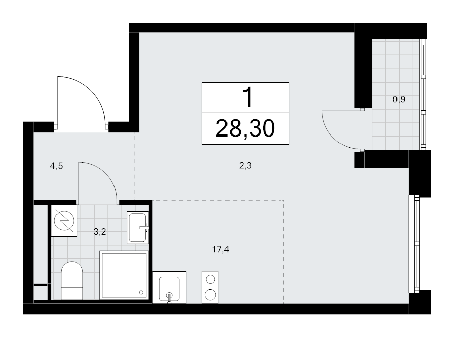 Студия 28,3 м²