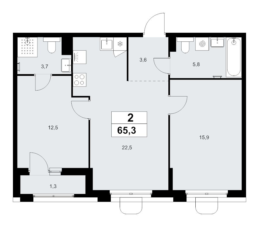 3 ккв (Евро) 65,3 м²