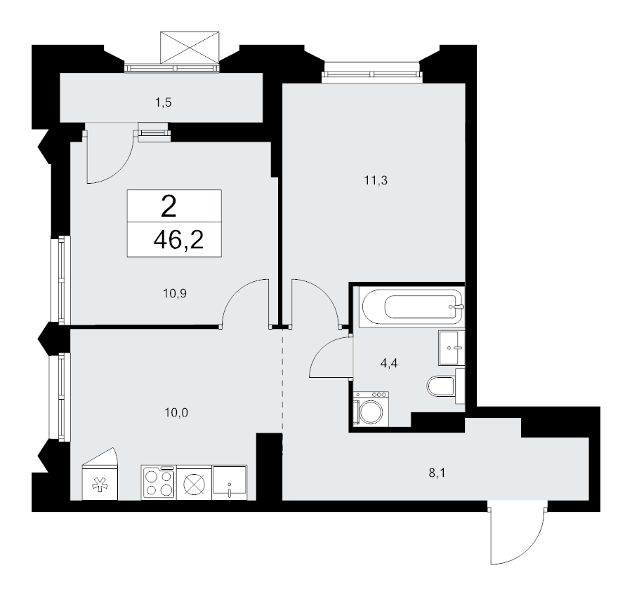 2 ккв 46,2 м²