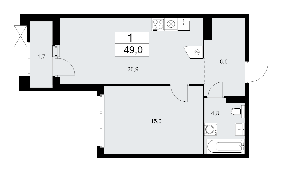 2 ккв (Евро) 49 м²