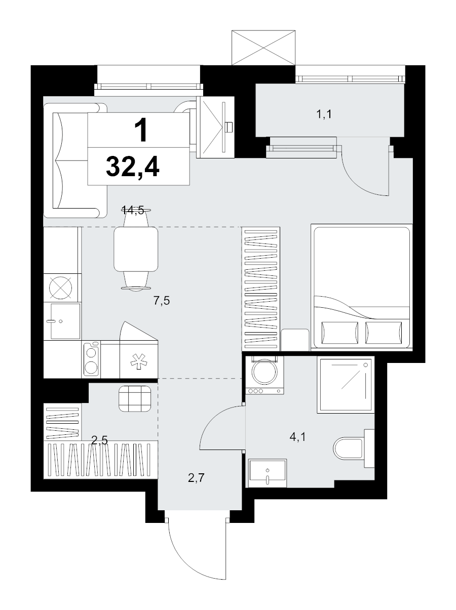 Студия 32,4 м²