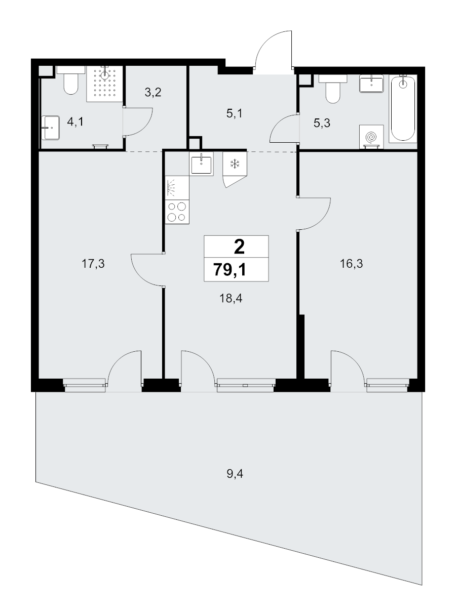 3 ккв (Евро) 79,1 м²