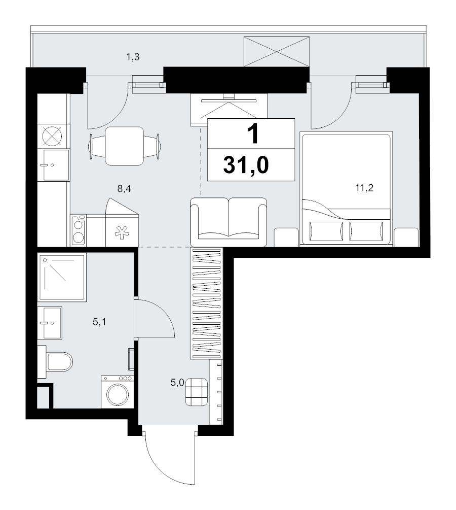 Студия 31 м²