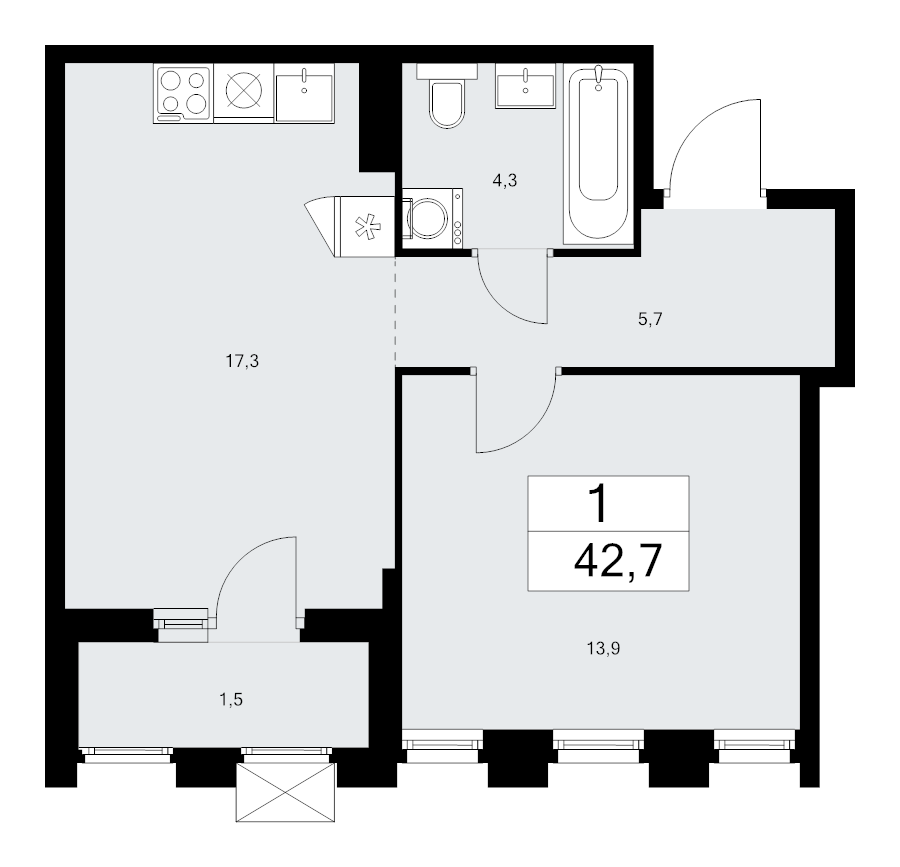 2 ккв (Евро) 42,7 м²