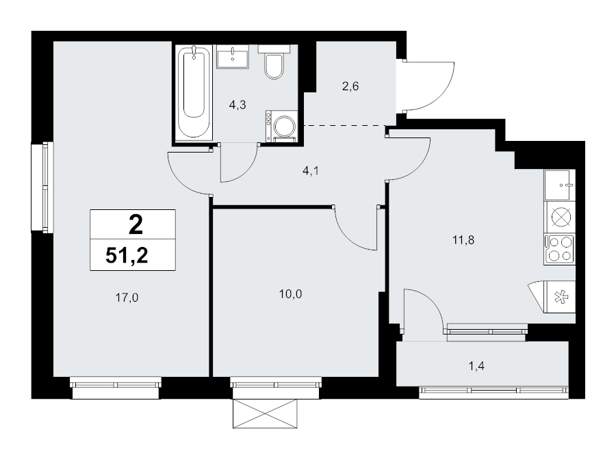 2 ккв 51,2 м²