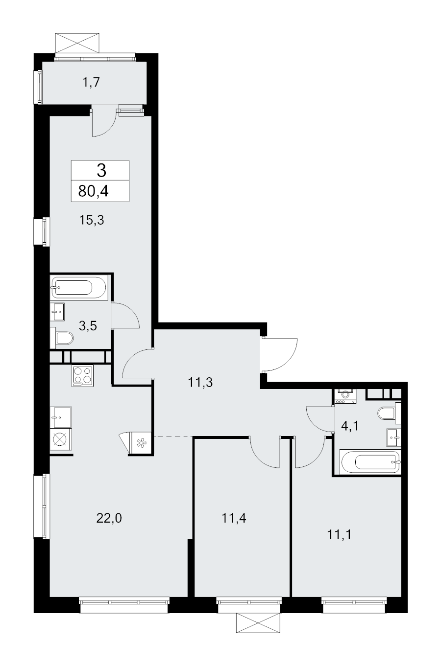 4 ккв (Евро) 80,4 м²