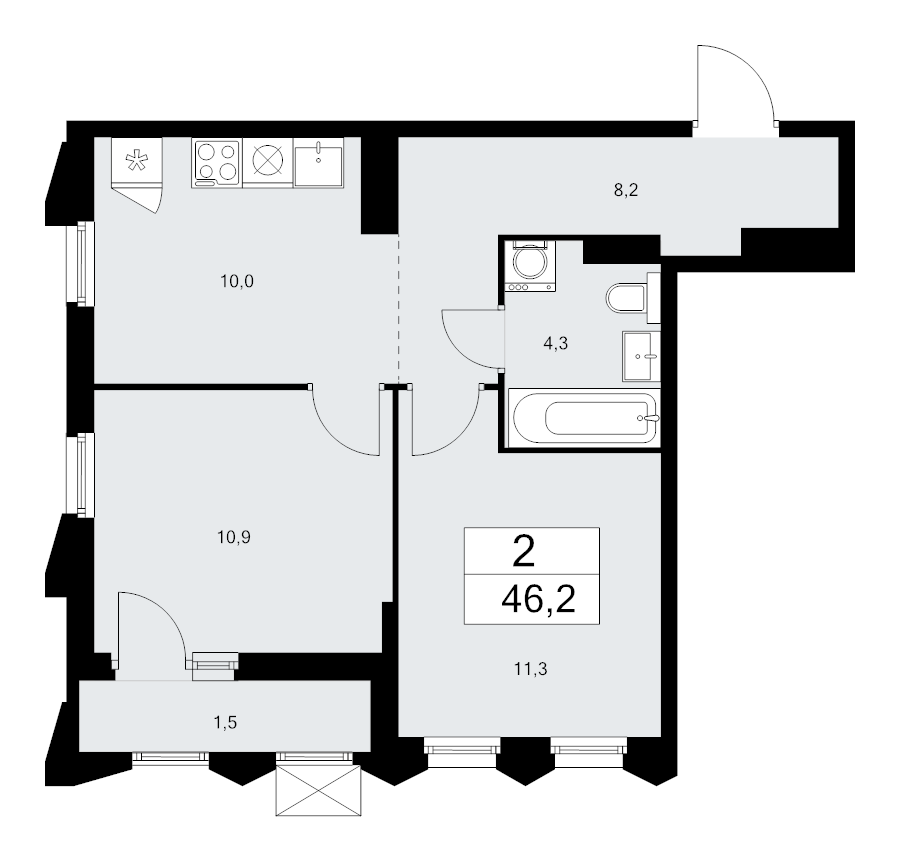 2 ккв 46,2 м²