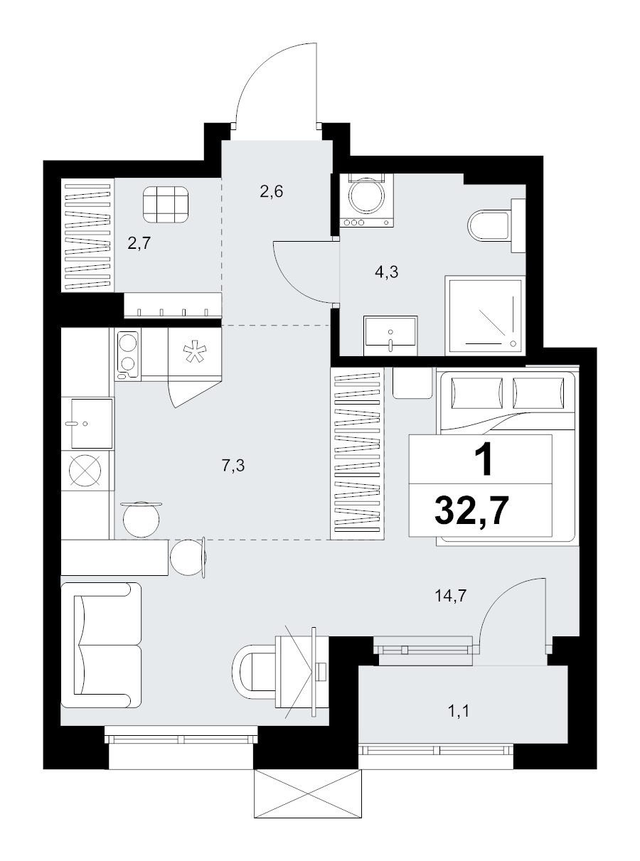 Студия 32,7 м²