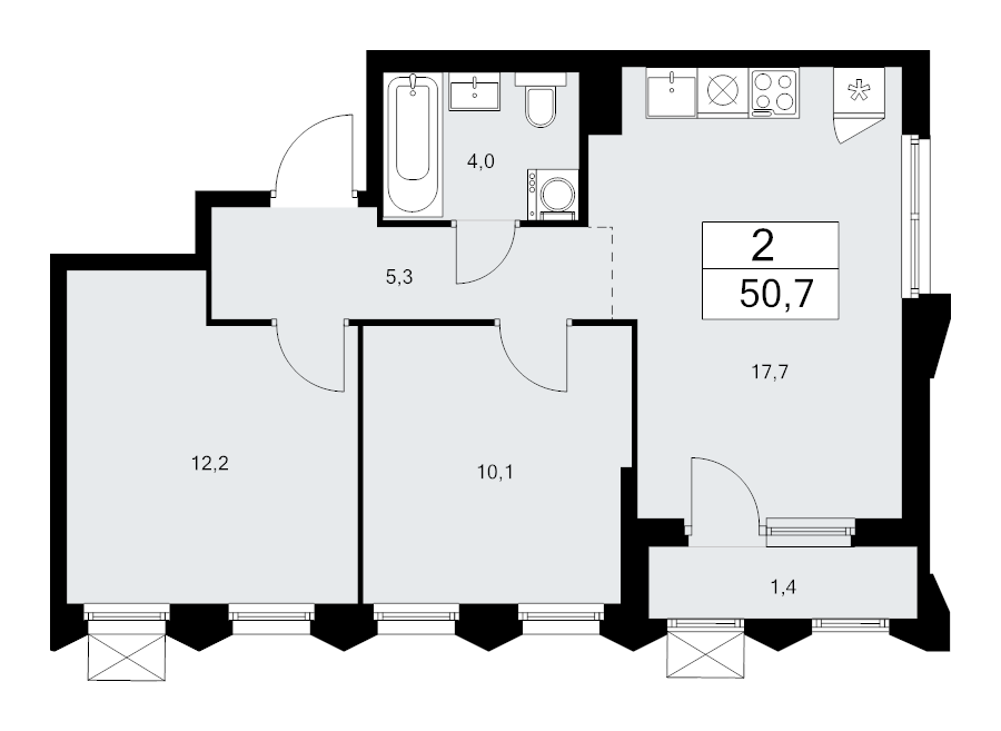 3 ккв (Евро) 50,7 м²
