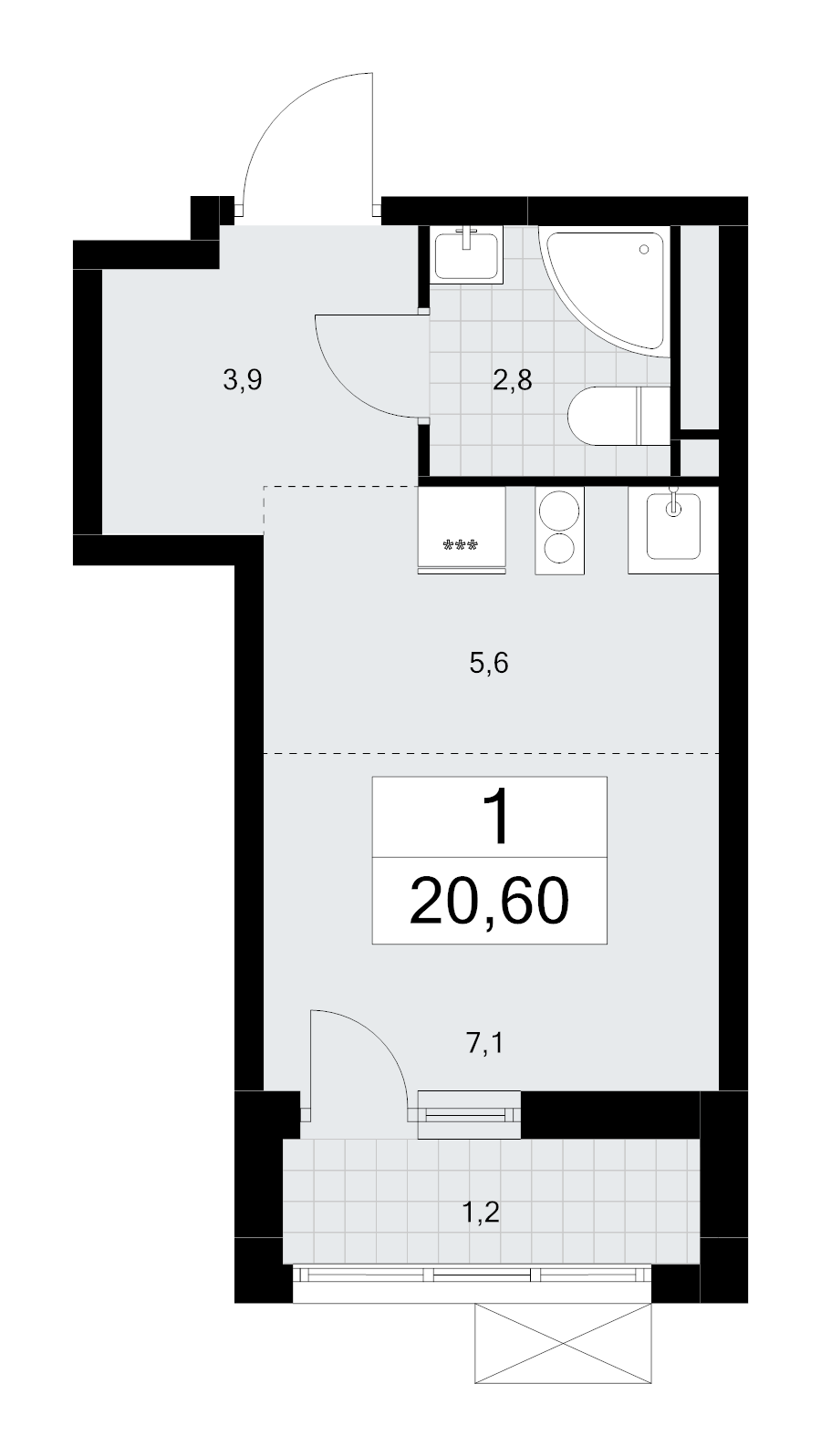 Студия 20,6 м²