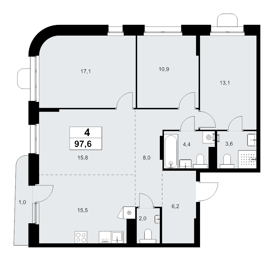 4 ккв (Евро) 97,6 м²