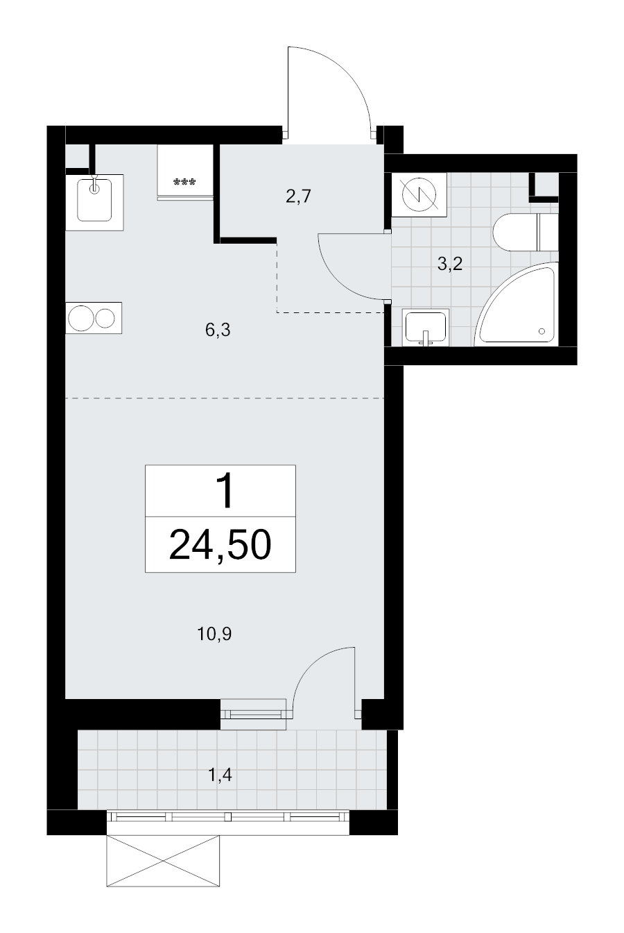 Студия 24,5 м²