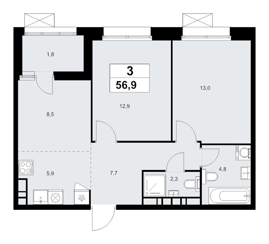 2 ккв 56,8 м²