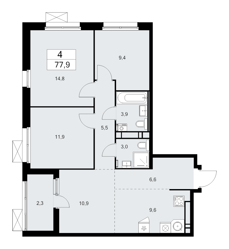 4 ккв (Евро) 77,9 м²