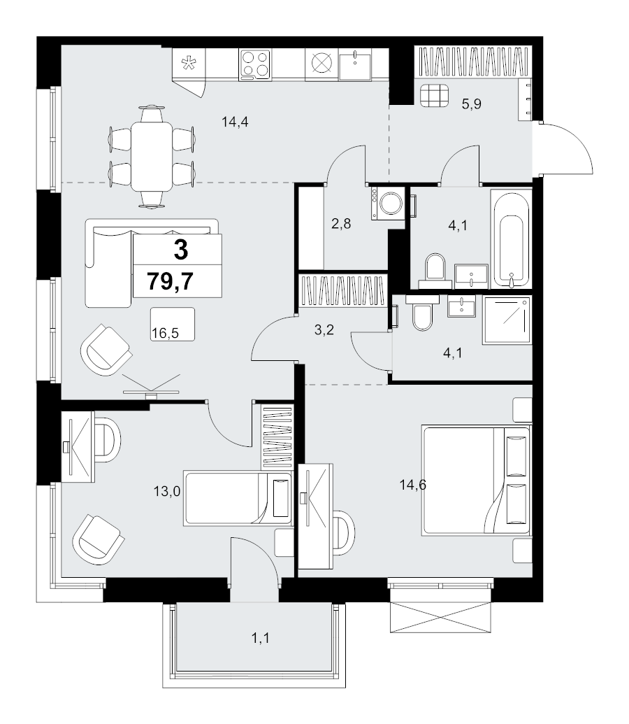 3 ккв (Евро) 79,7 м²