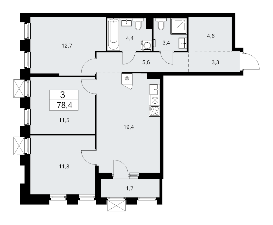 4 ккв (Евро) 78,4 м²