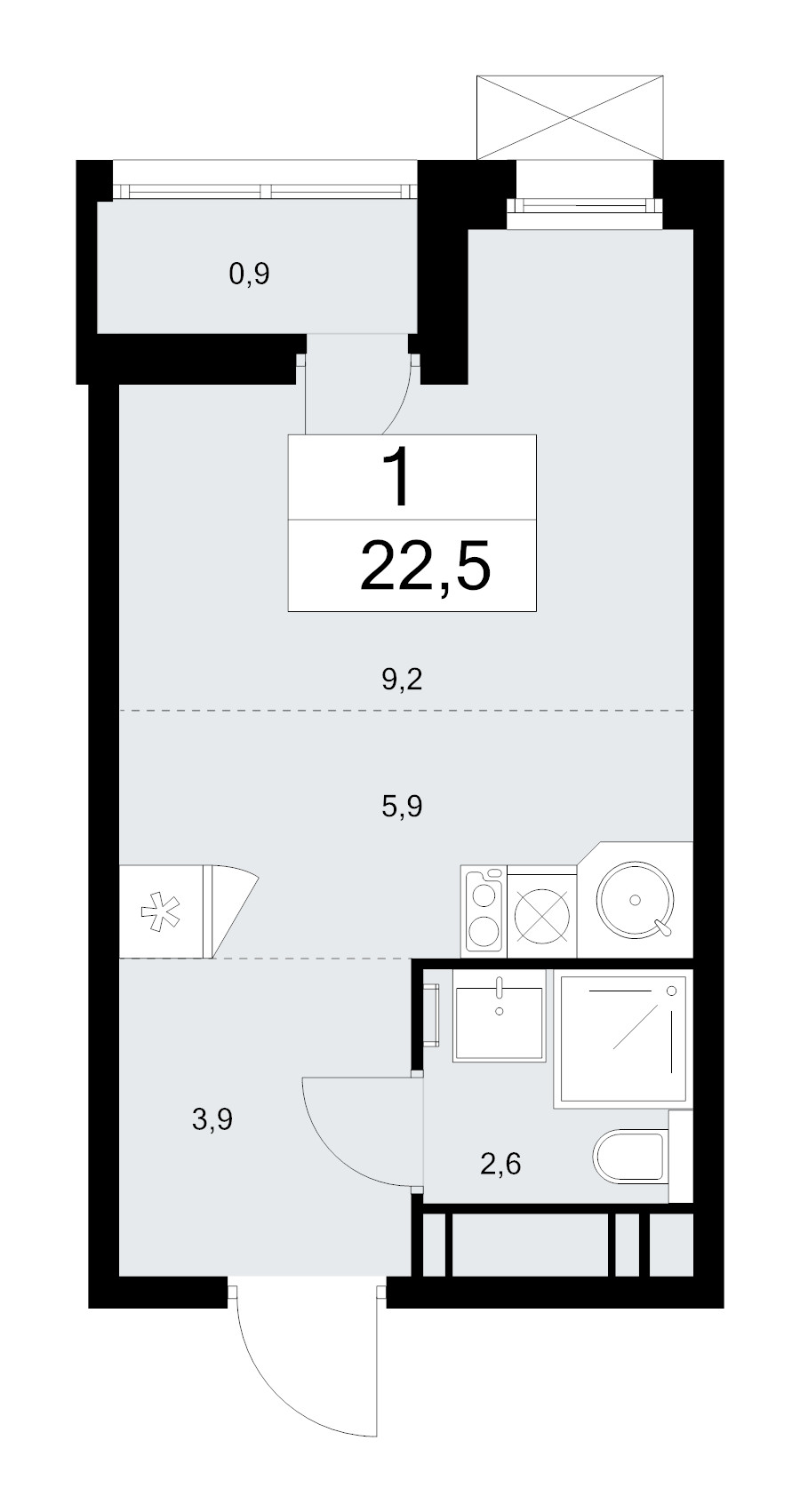 Студия 22,5 м²