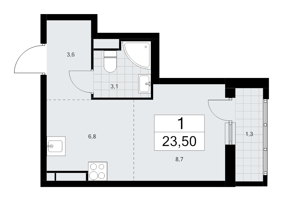 Студия 23,5 м²