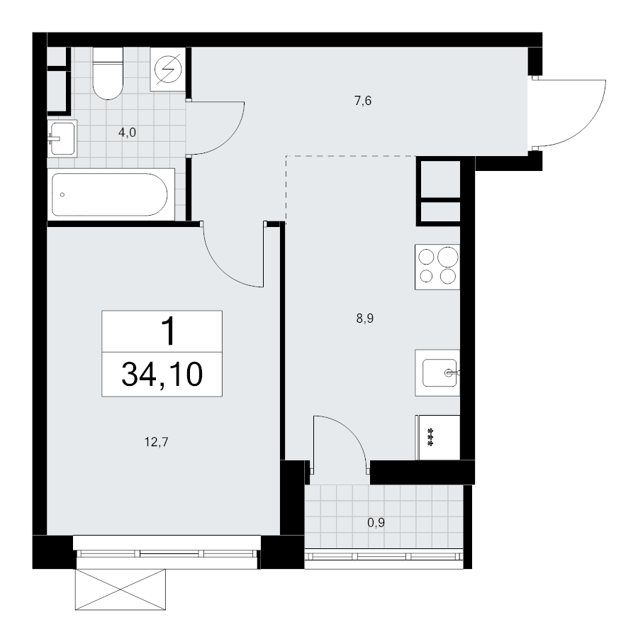 1 ккв 34,1 м²