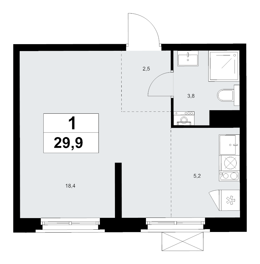 Студия 29,9 м²