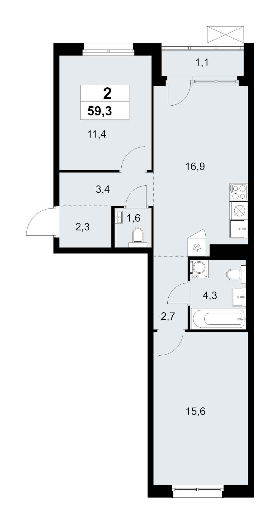 3 ккв (Евро) 59,3 м²