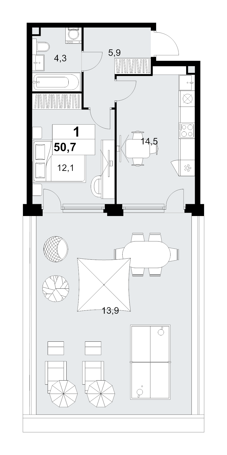 1 ккв 50,7 м²