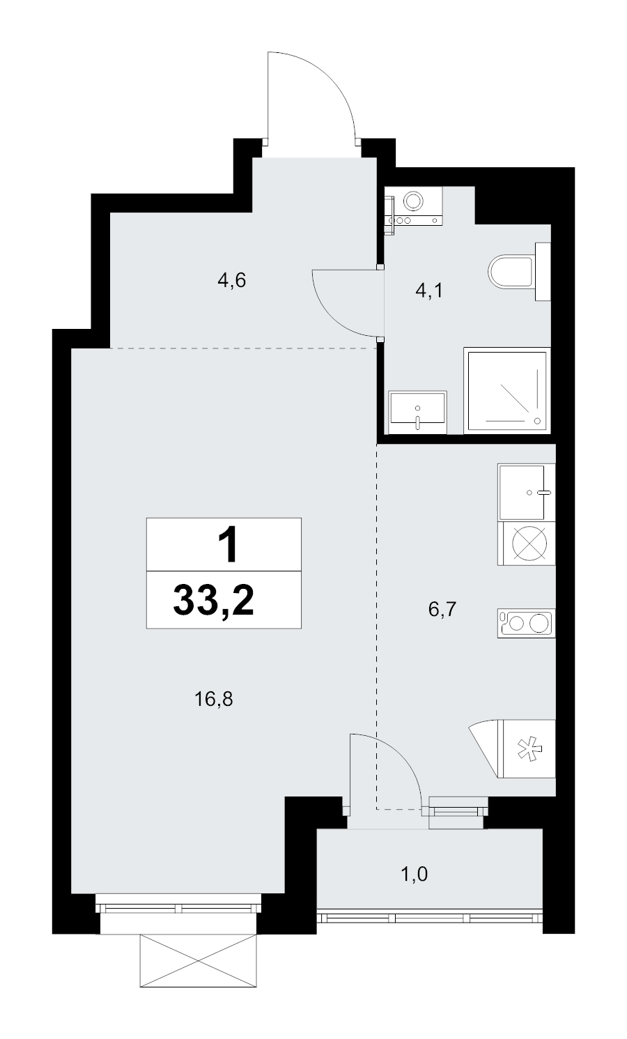 Студия 33,2 м²