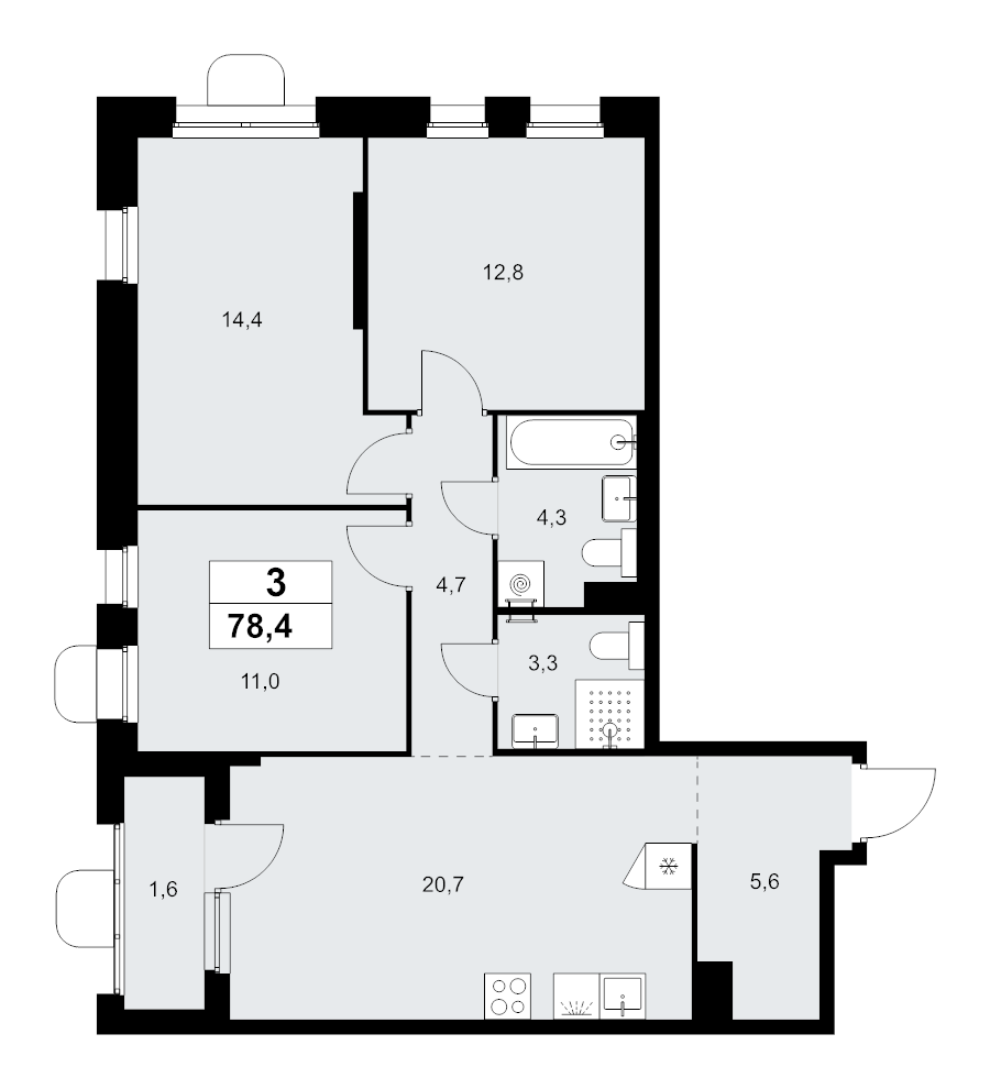 4 ккв (Евро) 78,4 м²