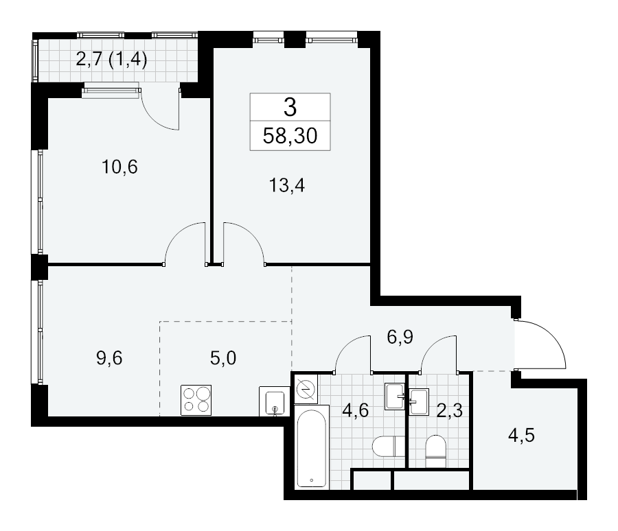 3 ккв (Евро) 58,3 м²