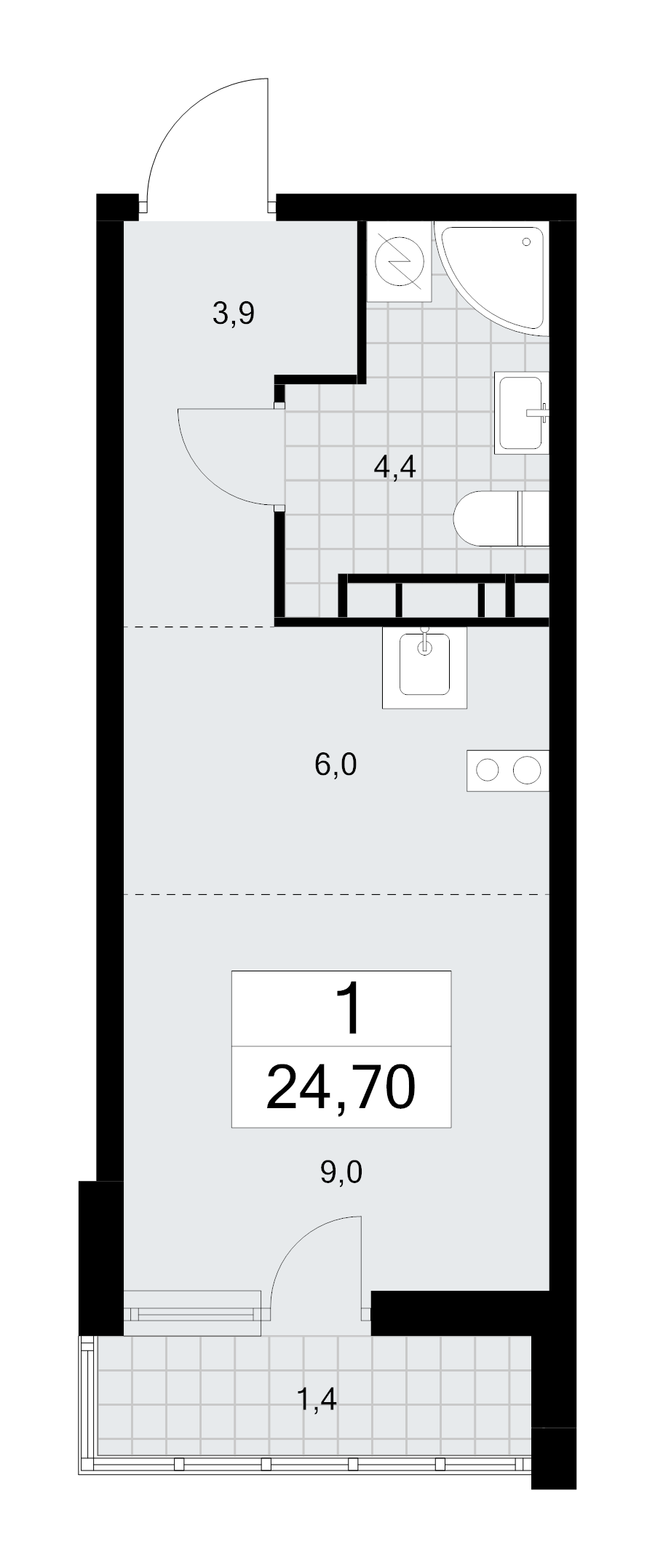 Студия 24,7 м²