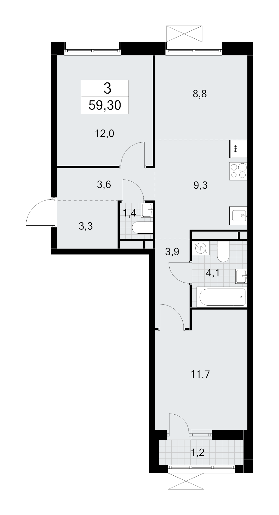 3 ккв (Евро) 59,3 м²