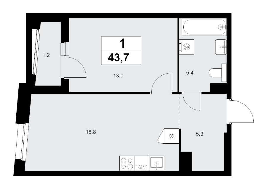 2 ккв (Евро) 43,7 м²