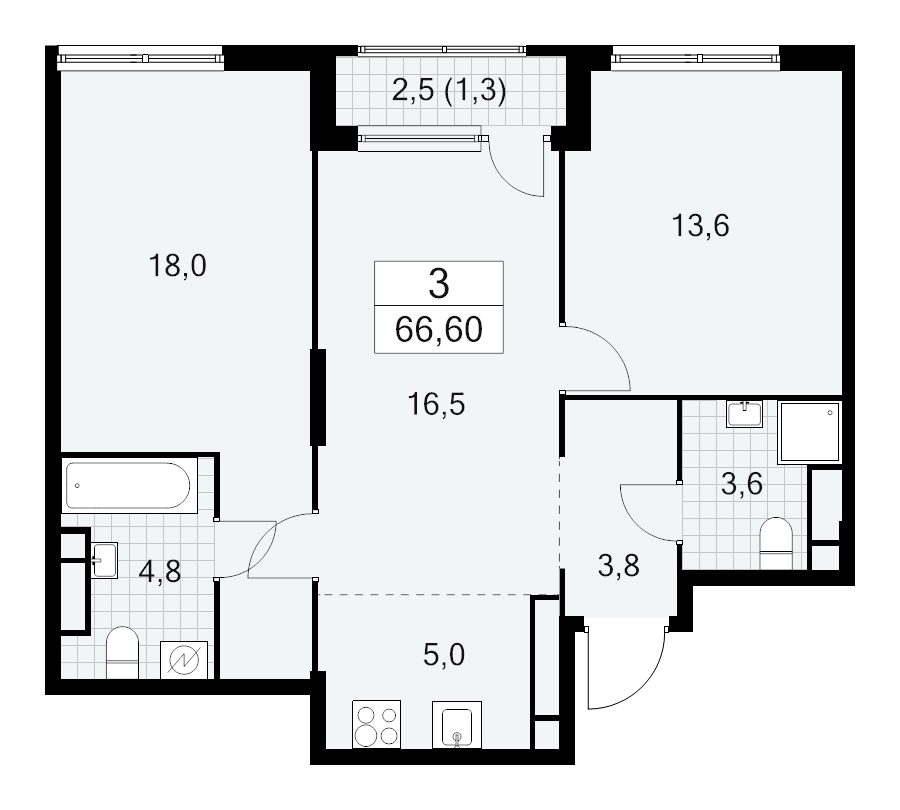 3 ккв (Евро) 66,6 м²