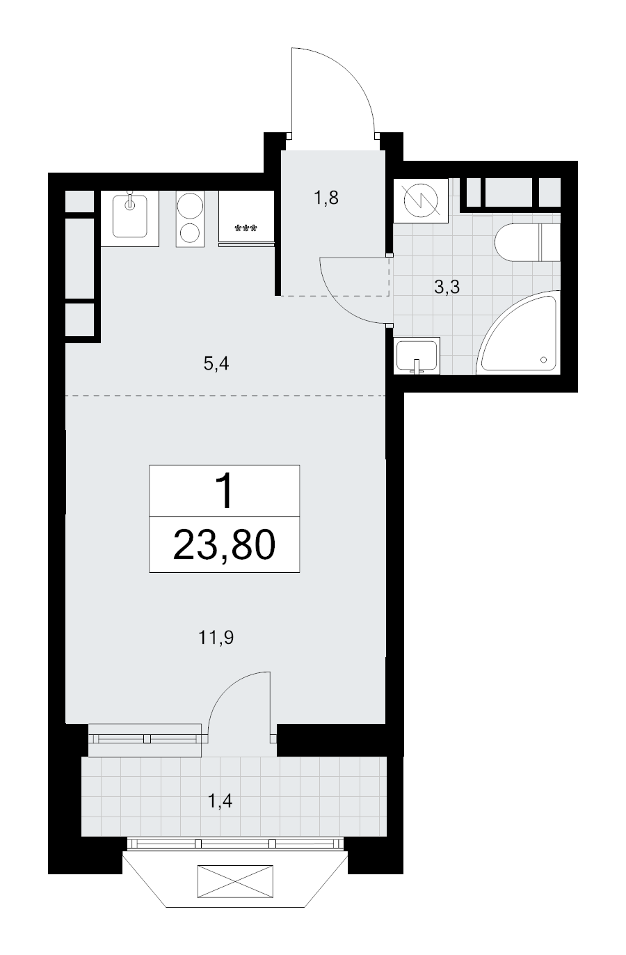 Студия 23,7 м²