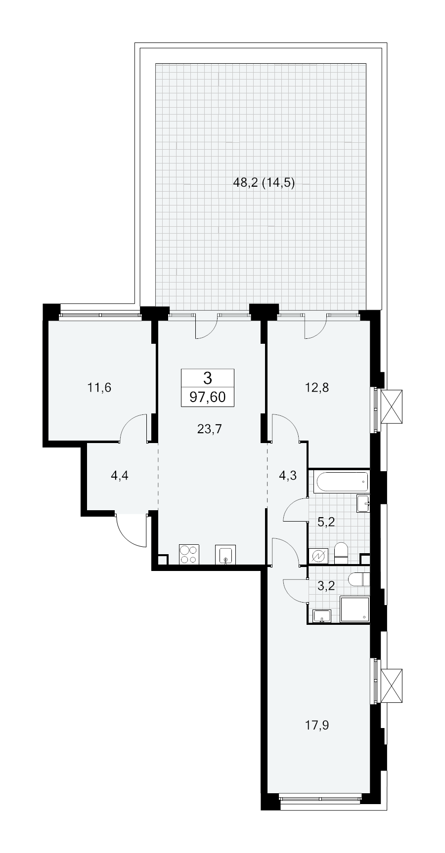 4 ккв (Евро) 97,8 м²