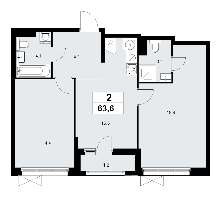 3 ккв (Евро) 63,6 м²
