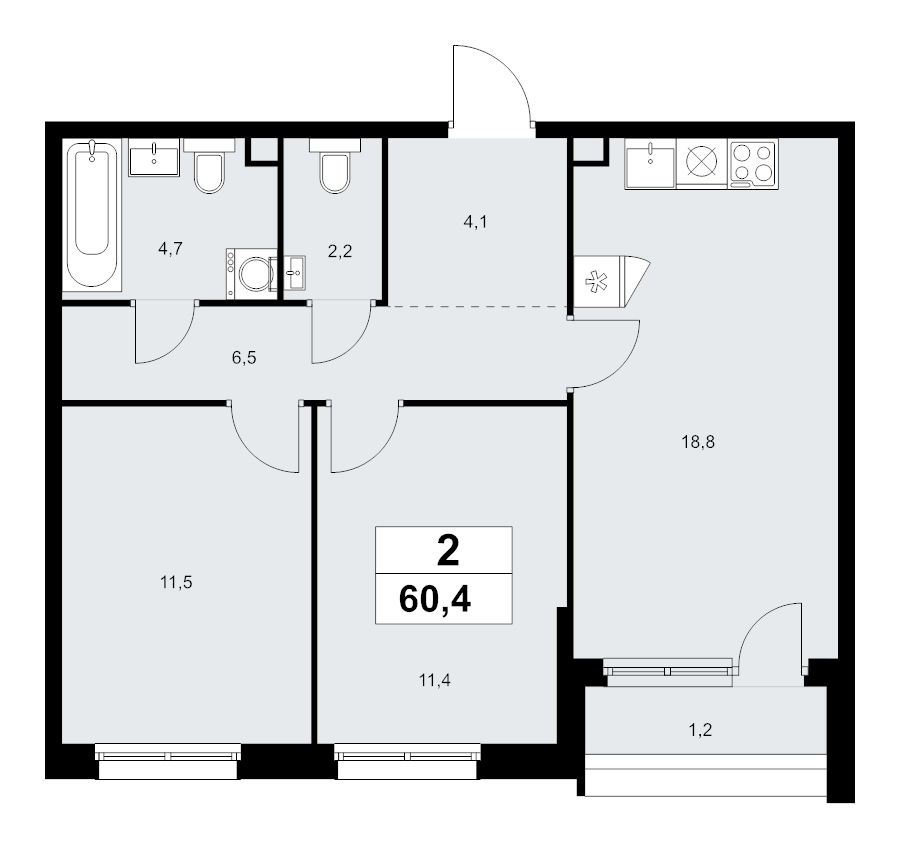 3 ккв (Евро) 60,4 м²
