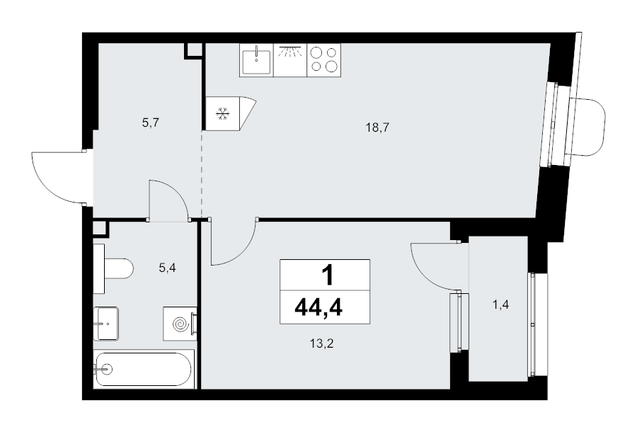 2 ккв (Евро) 44,4 м²