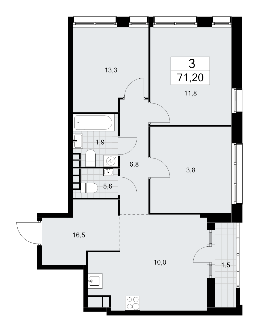 3 ккв 71,2 м²
