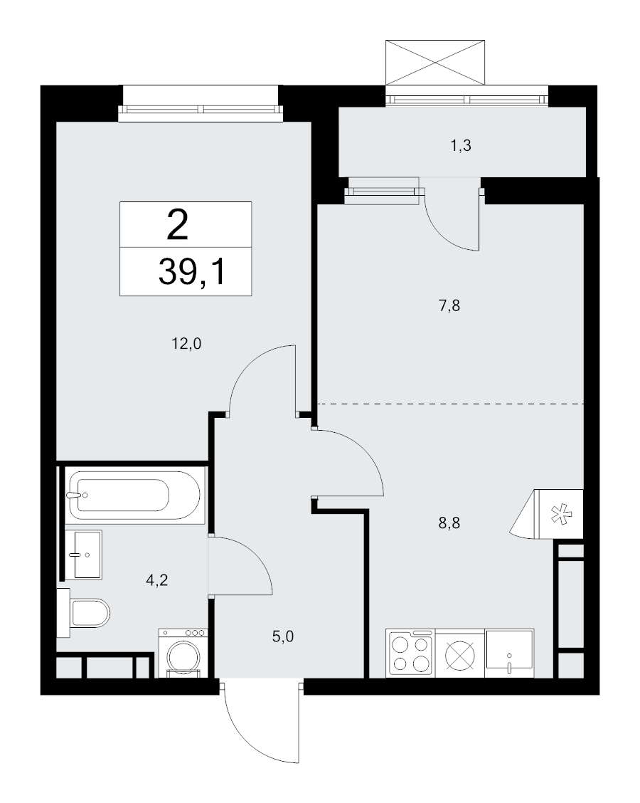 2 ккв (Евро) 39,1 м²