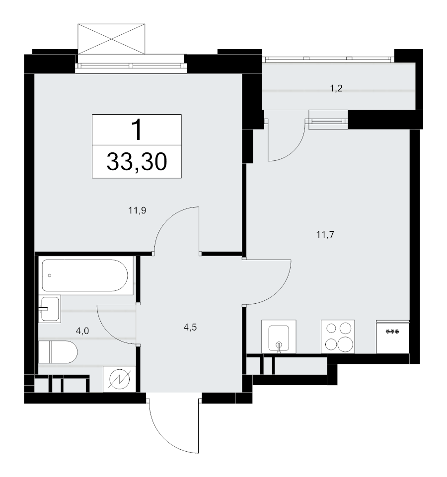 1 ккв 33,3 м²
