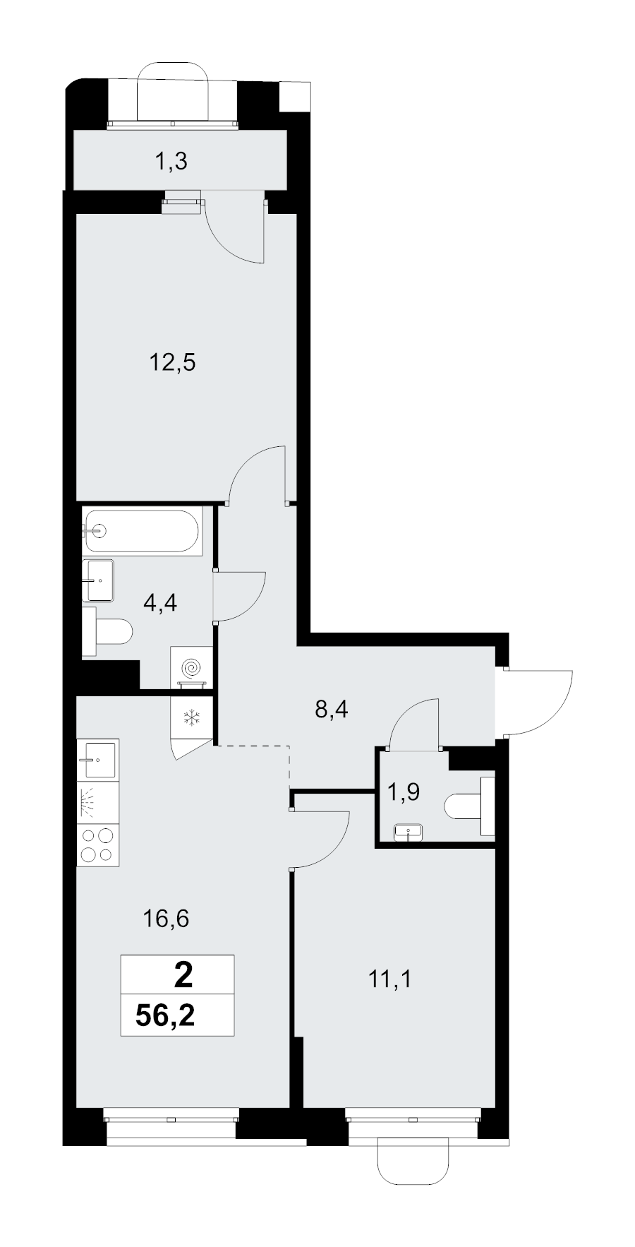 3 ккв (Евро) 56,2 м²