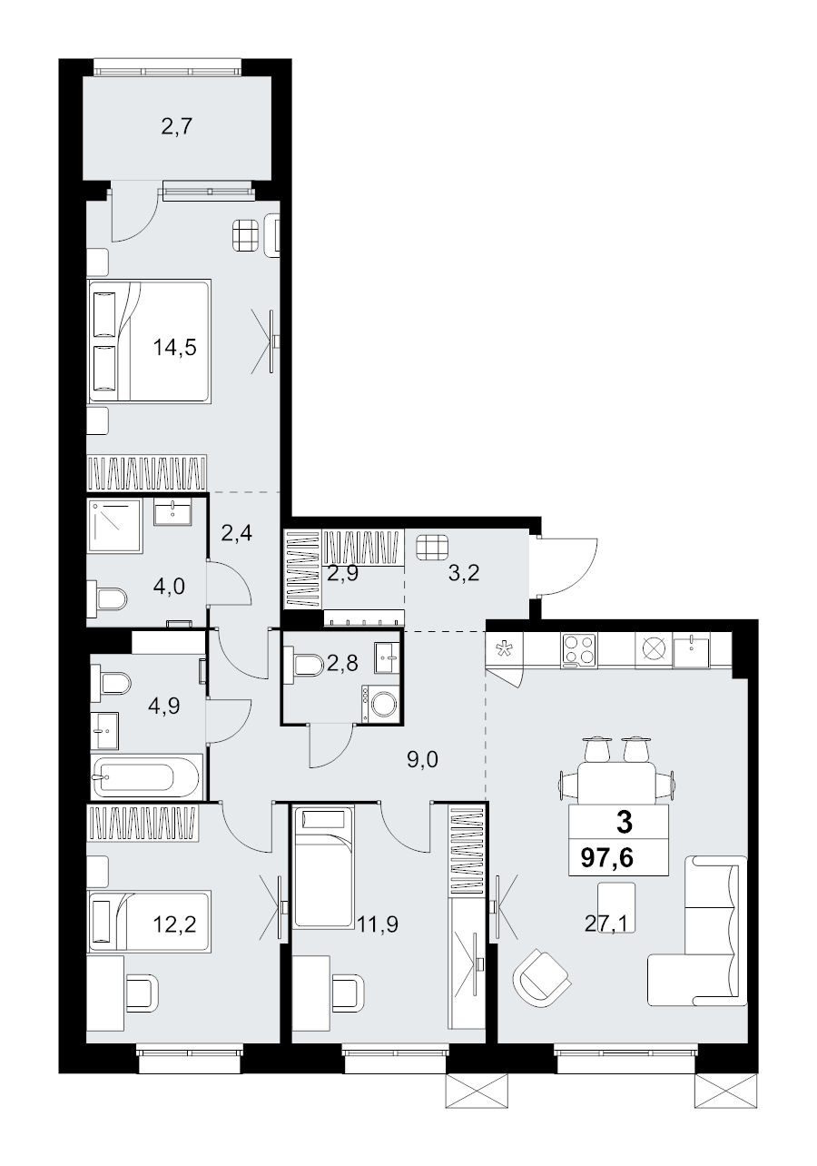 4 ккв (Евро) 97,6 м²