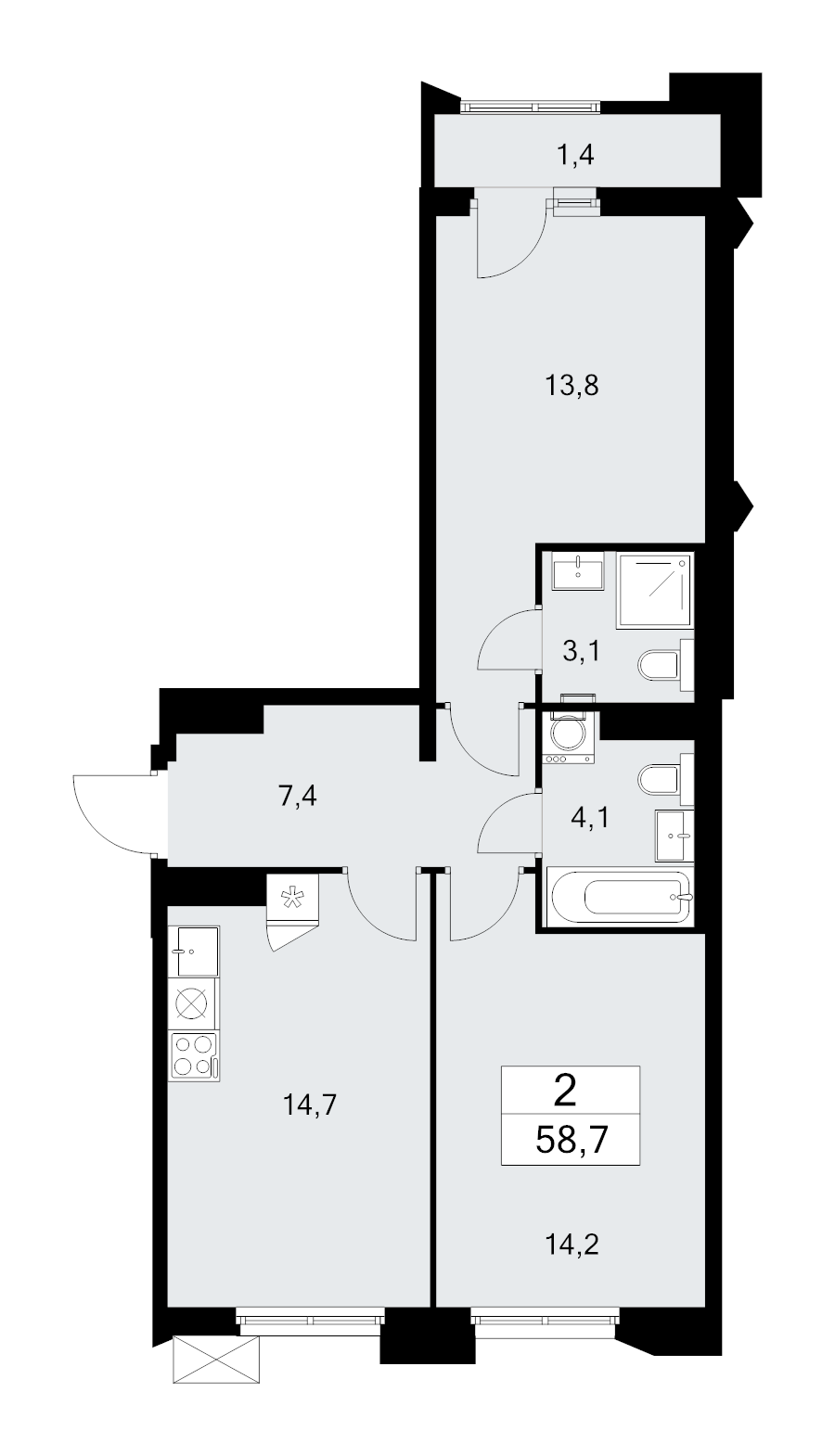 3 ккв (Евро) 58,7 м²
