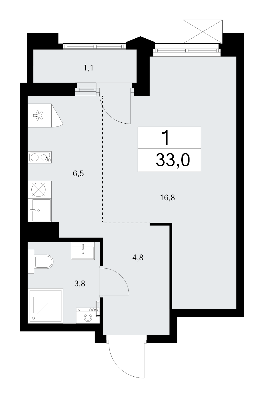 Студия 33 м²
