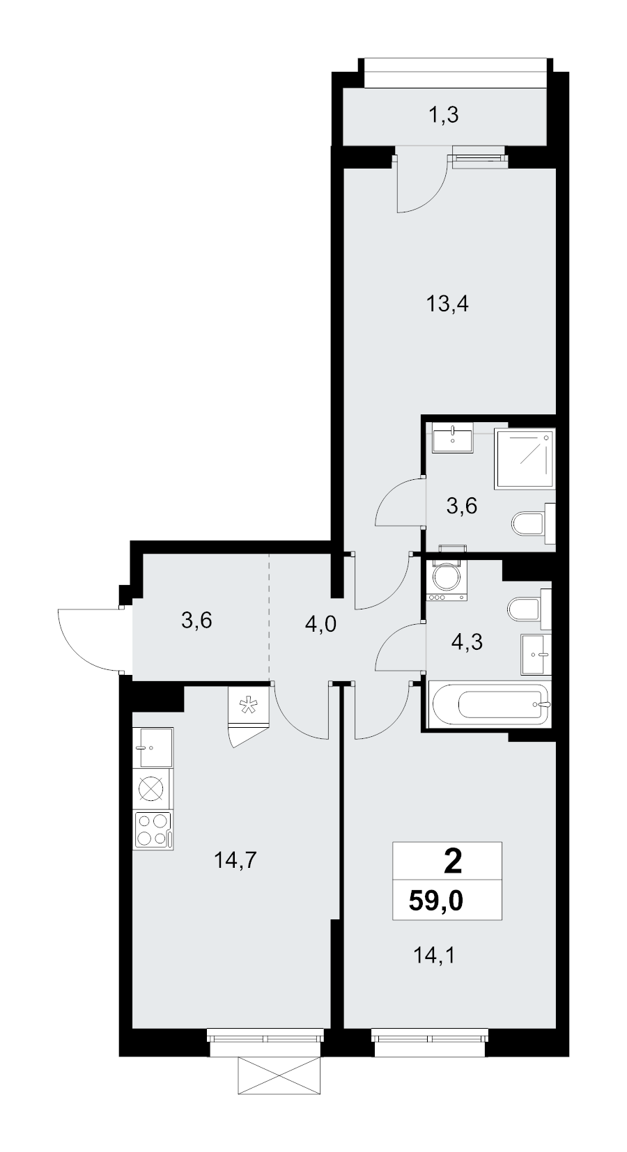 2 ккв 59 м²